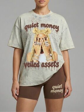 Quiet Money "Veiled Assets" Graphic Tee - Light Washed with Logo Short Set